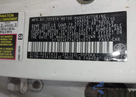 2010 Toyota Matrix из США, поврежденный, VIN 2T1KU4EE7AC401013
